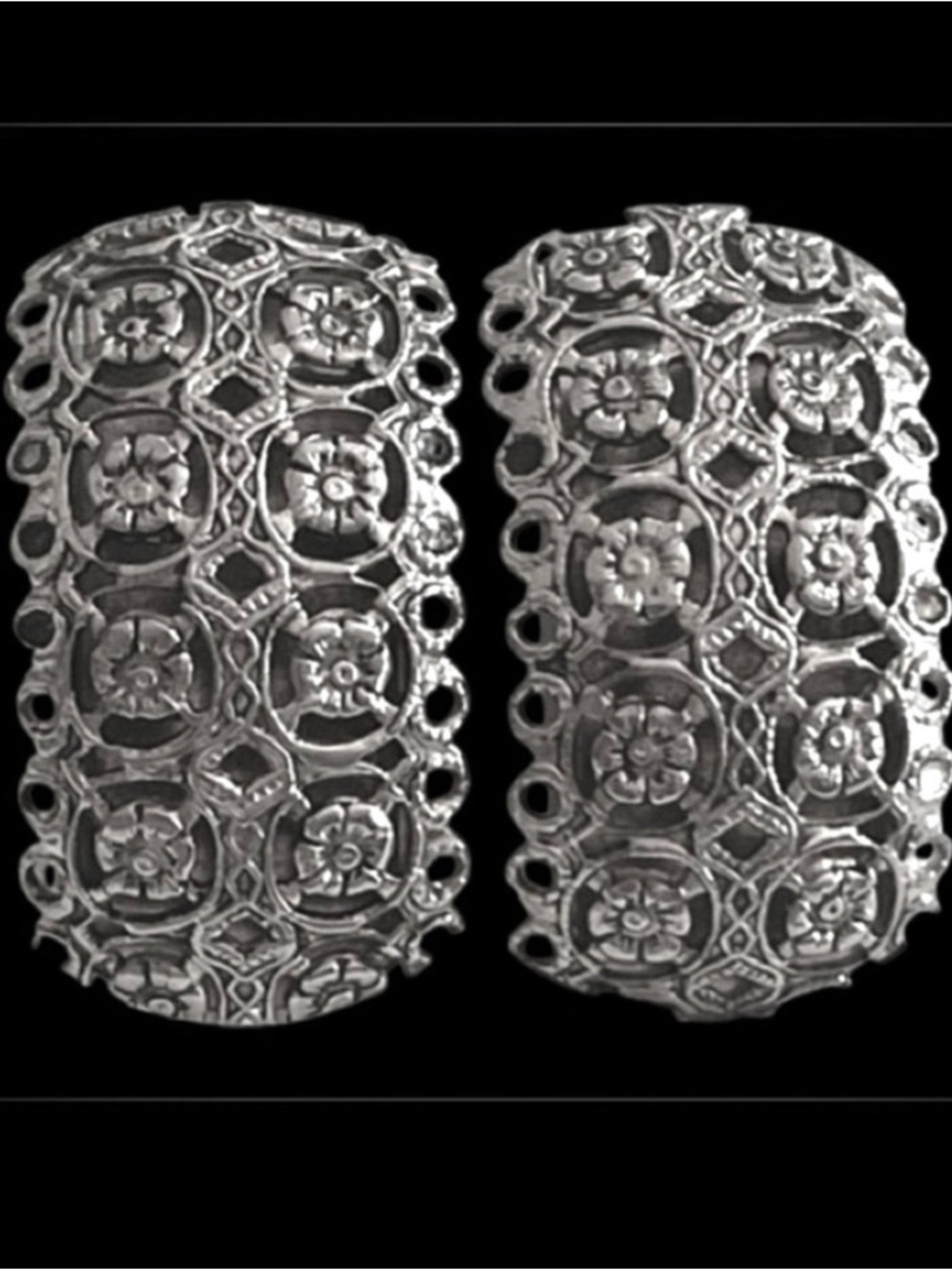 Antique Vintage (?) Silver Tone Floral Filigree Design Domed Clip-On Earrings